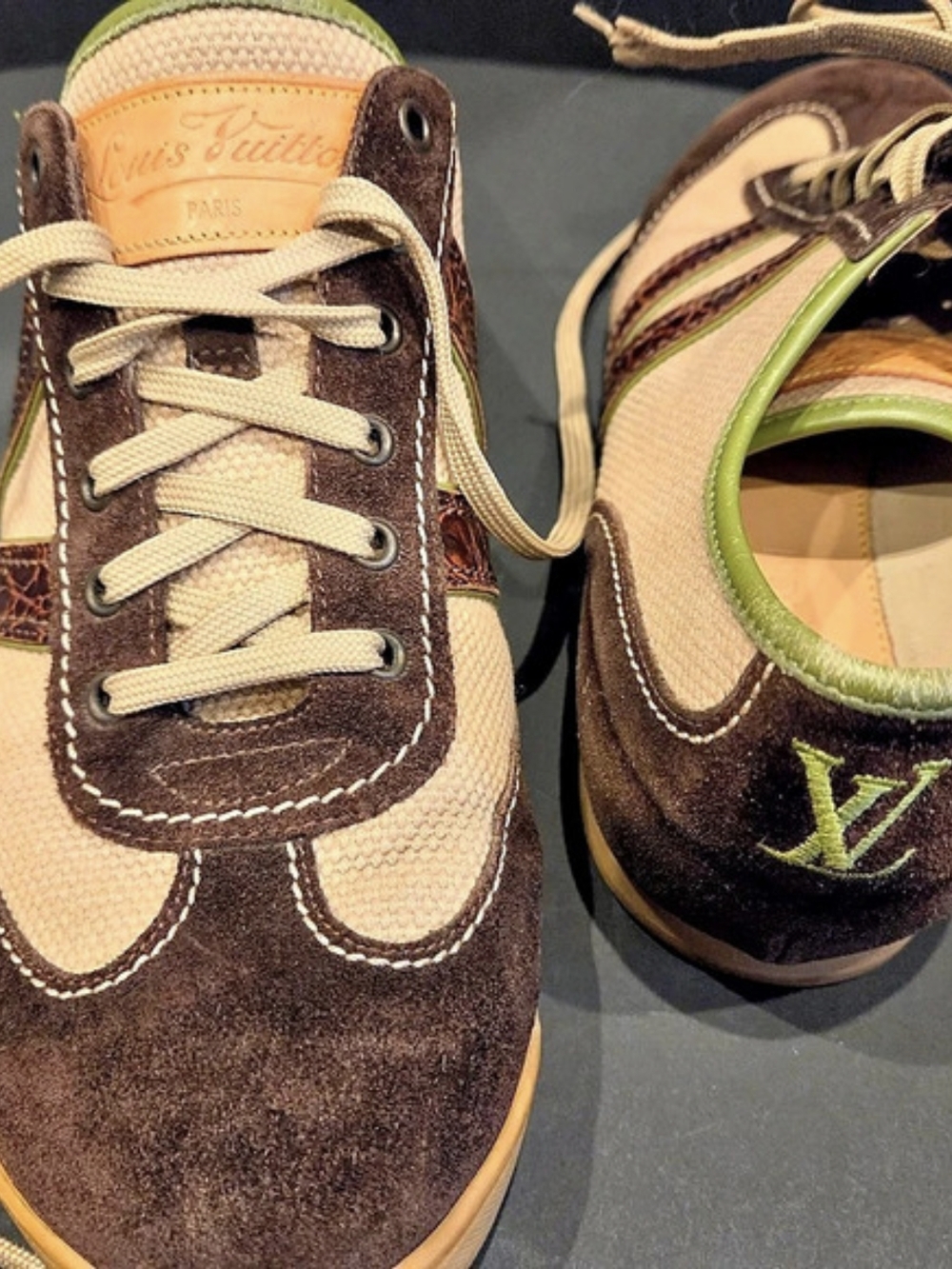 Vintage Y2k Louis Vuitton Men's Brown & Green Sneakers